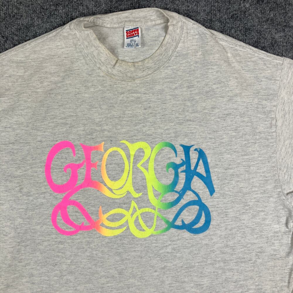 Soffe Shirts T-Shirt‎ Mens XL Heather Gray Graphic Georgia Rainbow USA Vintage